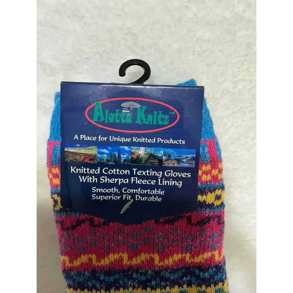 Alotta Knitz Sherpa Fleece Lined Texting Gloves Knit Multicolor NWT One Size